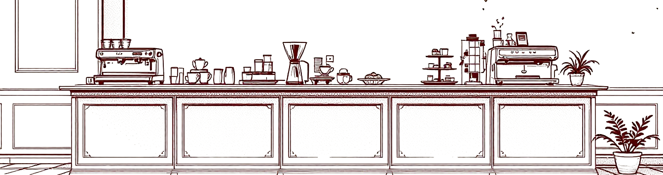 Line drawing of a cafe counter with an espresso machine
