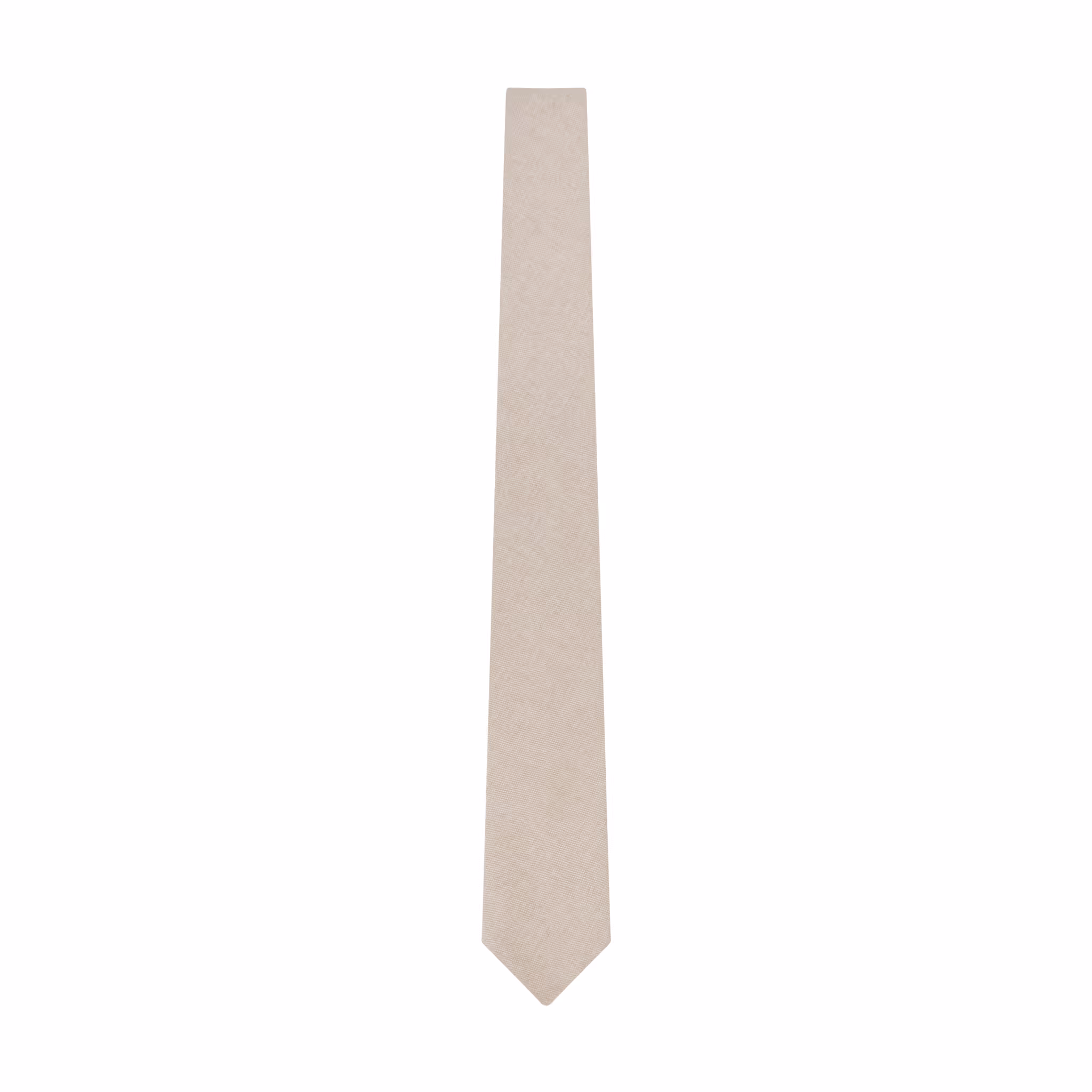 A necktie made from a beige woven fabric
