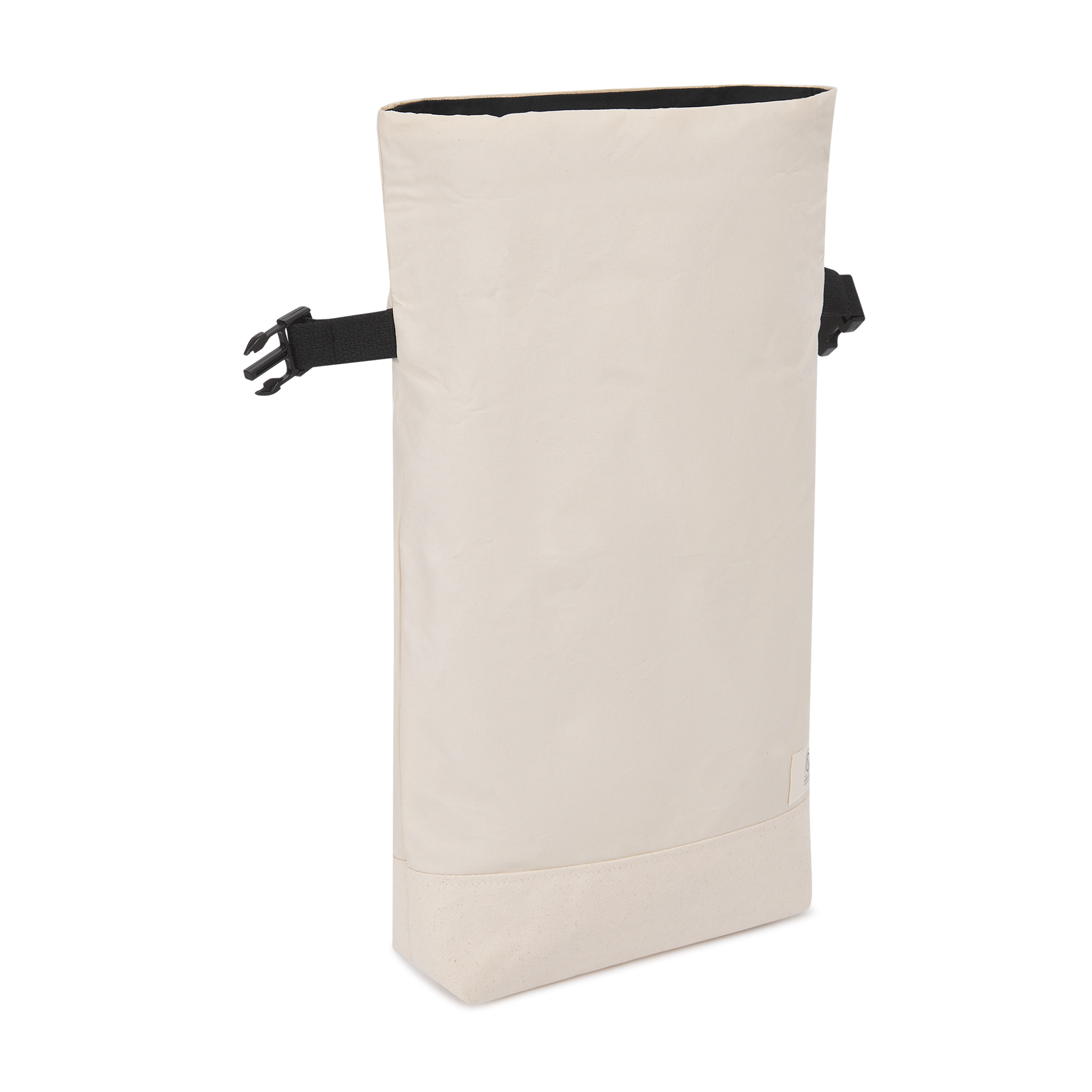 Plain fabric Häggvik roll-top bag blank used for product demonstration bag open