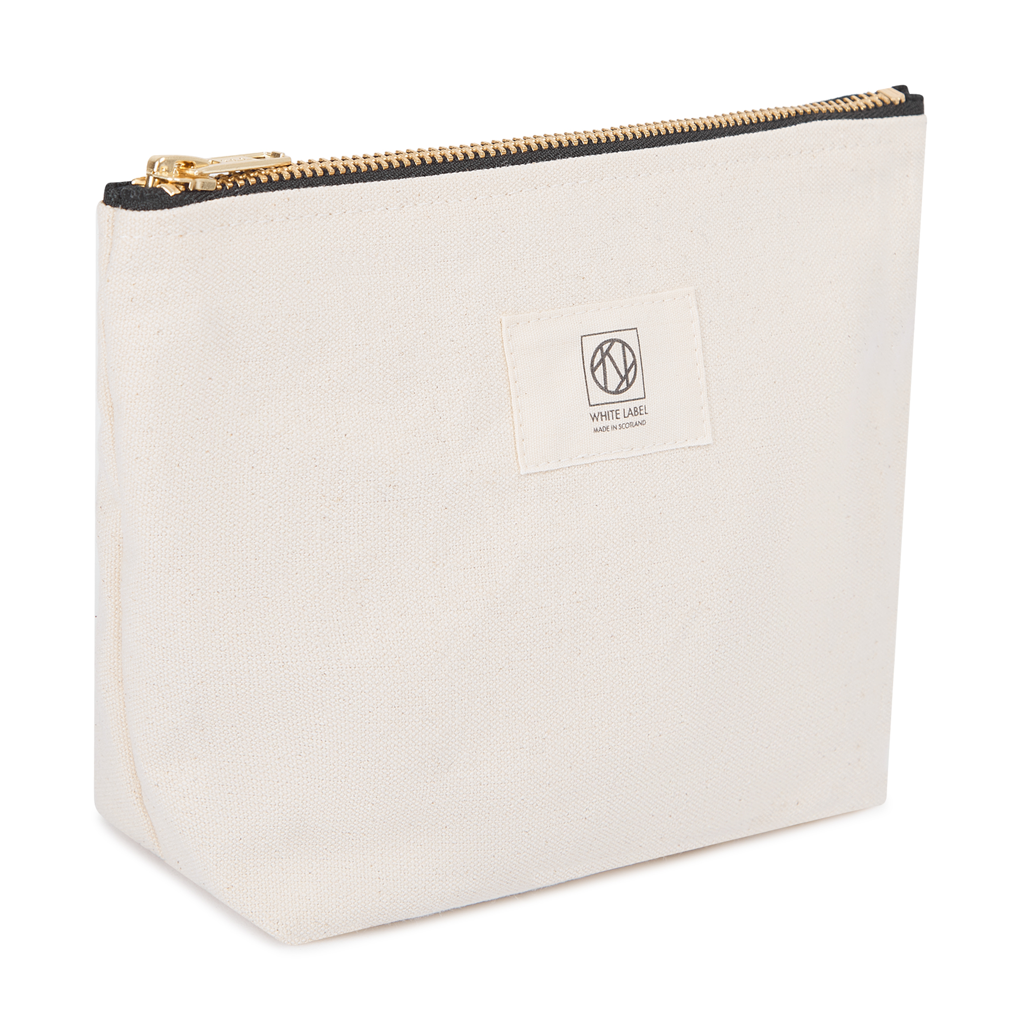 A small sturdy canvas carryall bag in a neutral tone featuring a minimalist design and a secure zipper closure along the top.