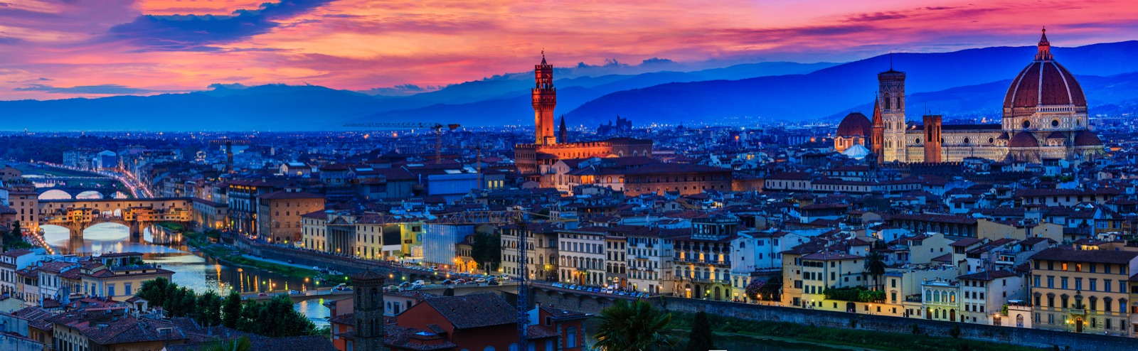 Florence skyline at dusk with the Duomo