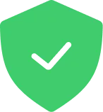 Green shield icon with a purple checkmark in the center.