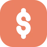 Dollar sign symbol in black on a circular orange background.