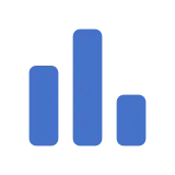 Blue bar chart with three vertical bars of varying heights on a white background.