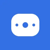 White rounded rectangle with three black dots in the center on a blue background.