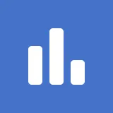 White bar chart icon with three vertical bars of varying heights on a blue background.