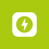 White square icon with rounded corners containing a circle and a lightning bolt symbol in the center on a green background.
