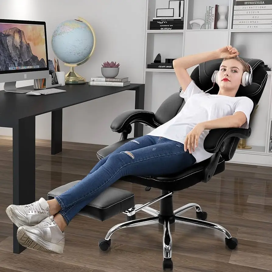 Woman sitting on a reclining chair