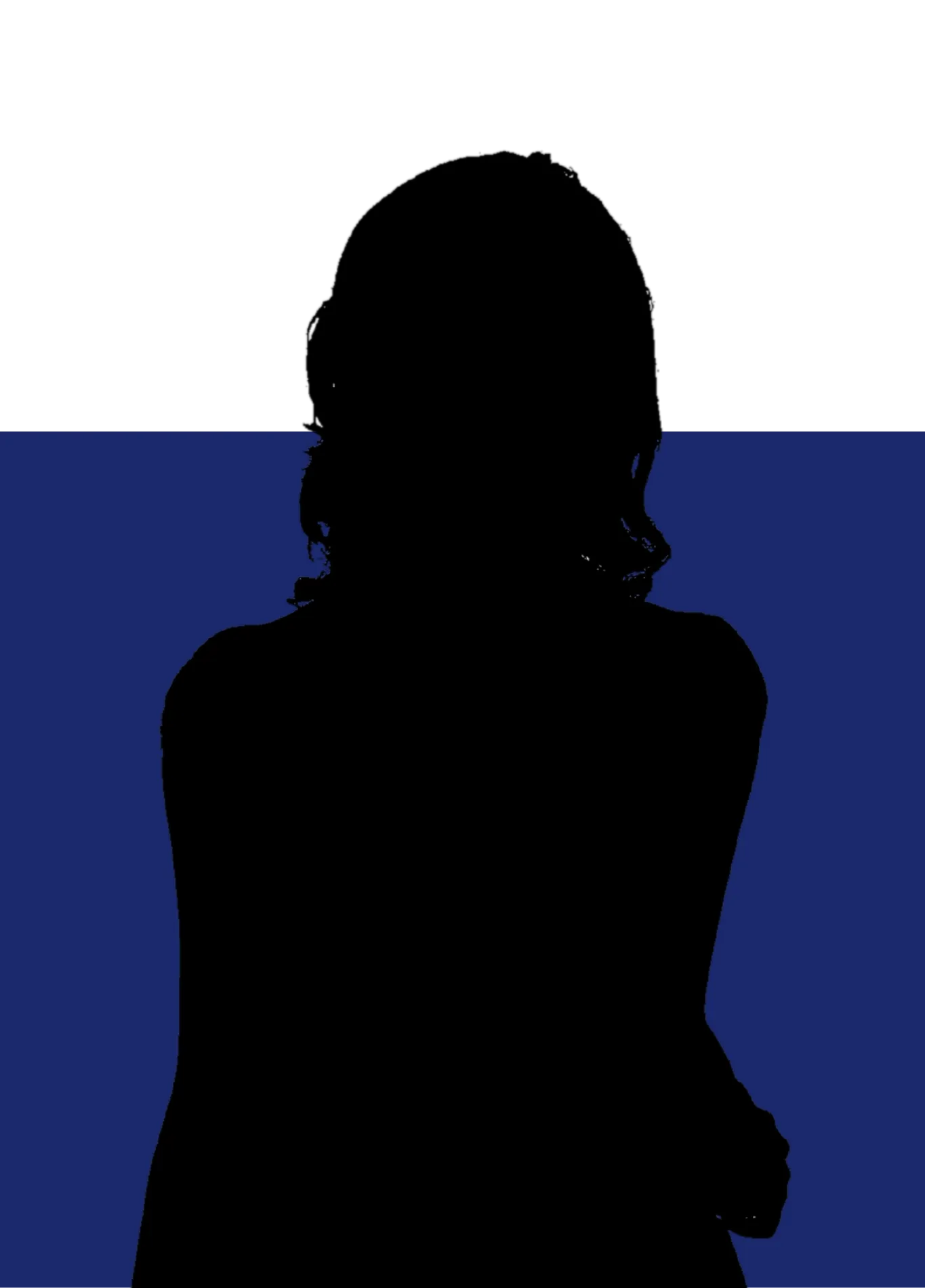 Silhouette noire d'une personne de dos sur un fond bleu et noir.