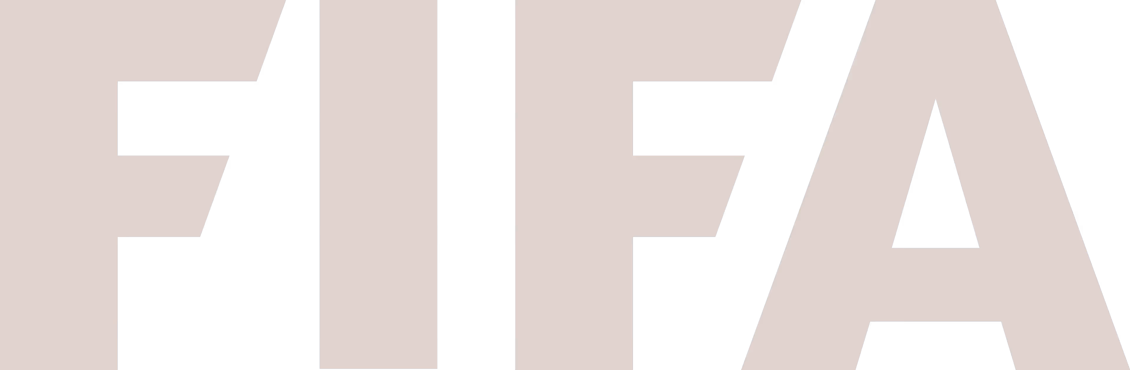 Close-up of the FIFA logo in large light beige letters on a black background.