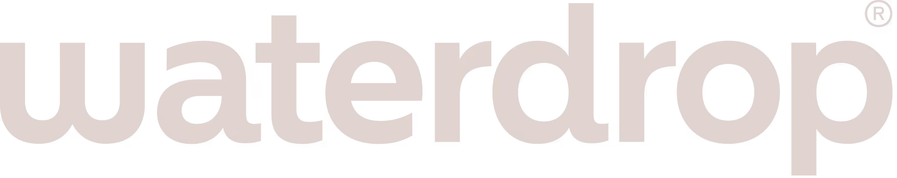 Waterdrop brand name text logo in beige on black background with registered trademark symbol.
