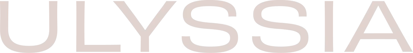 Text reading 'ULYSSIA' in a light beige font on a transparent background.