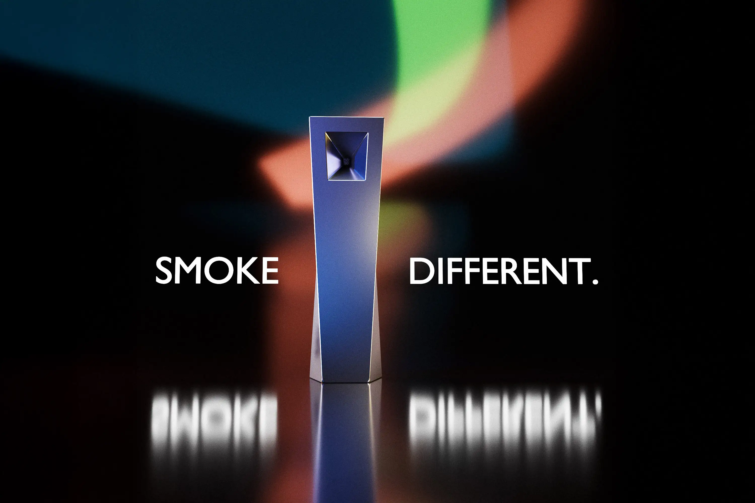 colorful ad for designer modern smoking pipe Tempest with the headline Smoke Different