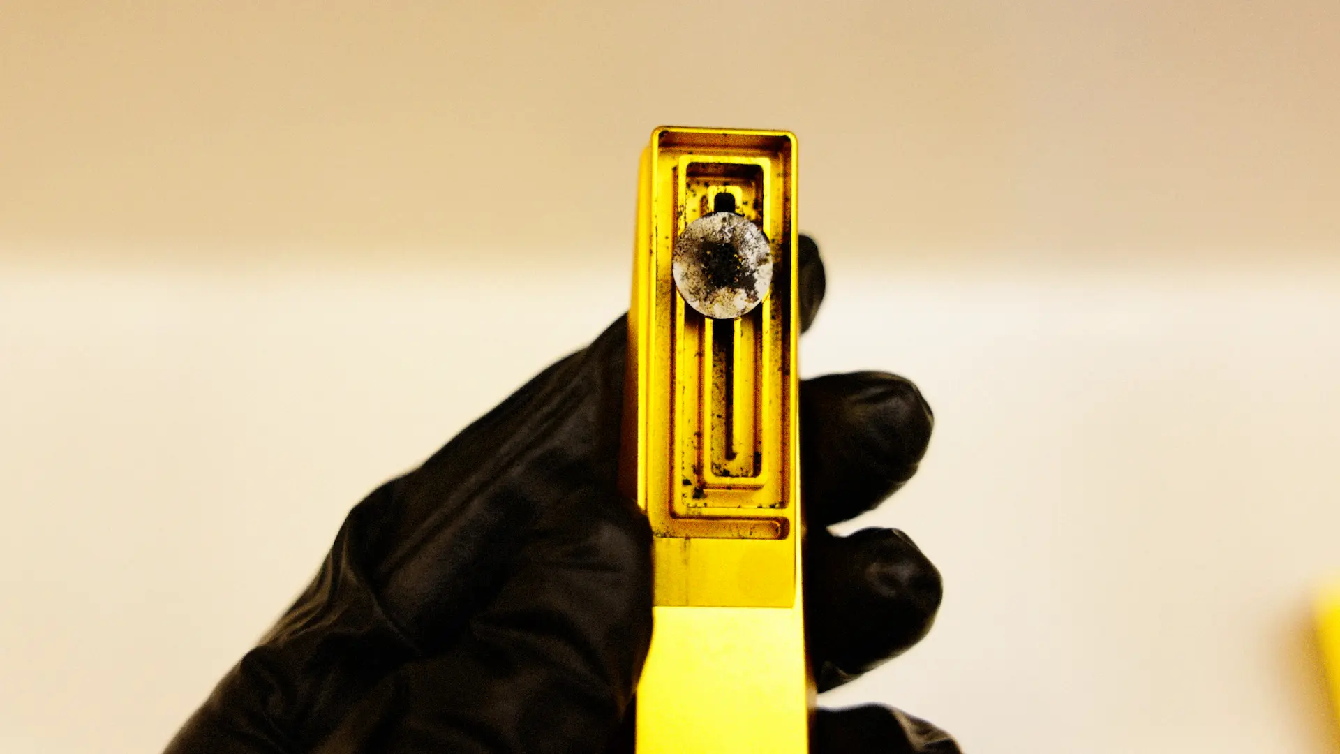 Pipe opened to show the internal maze before cleaning