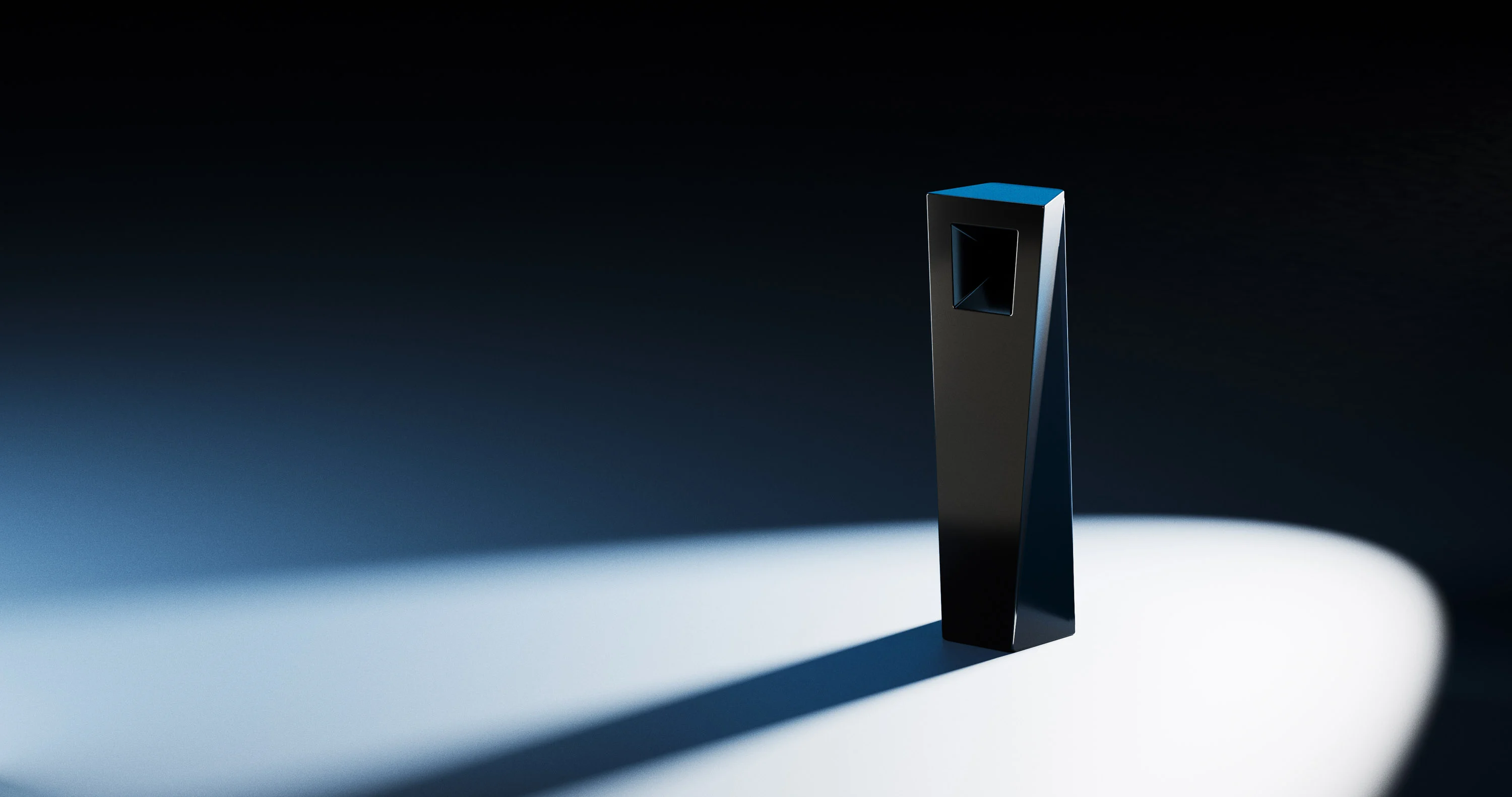 Tempest modern smoking pipe standing upright with dramatic backlight in a studio