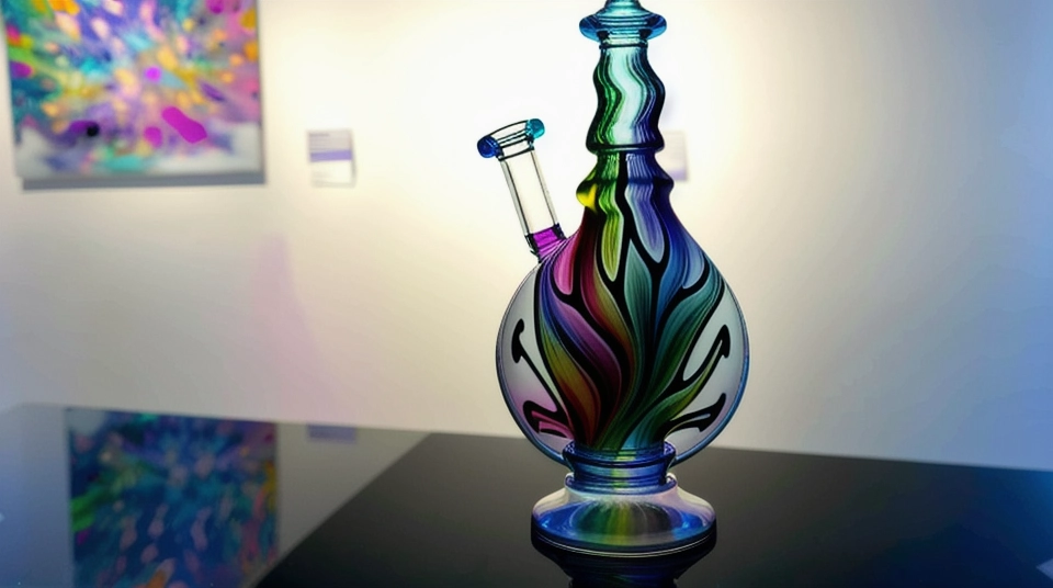 a very expensive glass bong on display in an art gallery as a work of modern art