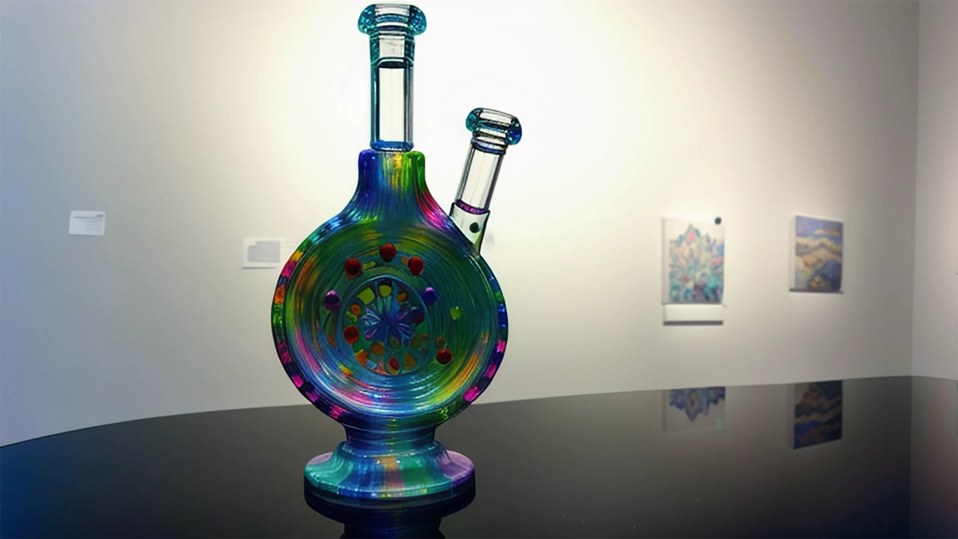 a very expensive glass bong on display in an art gallery as a work of modern art