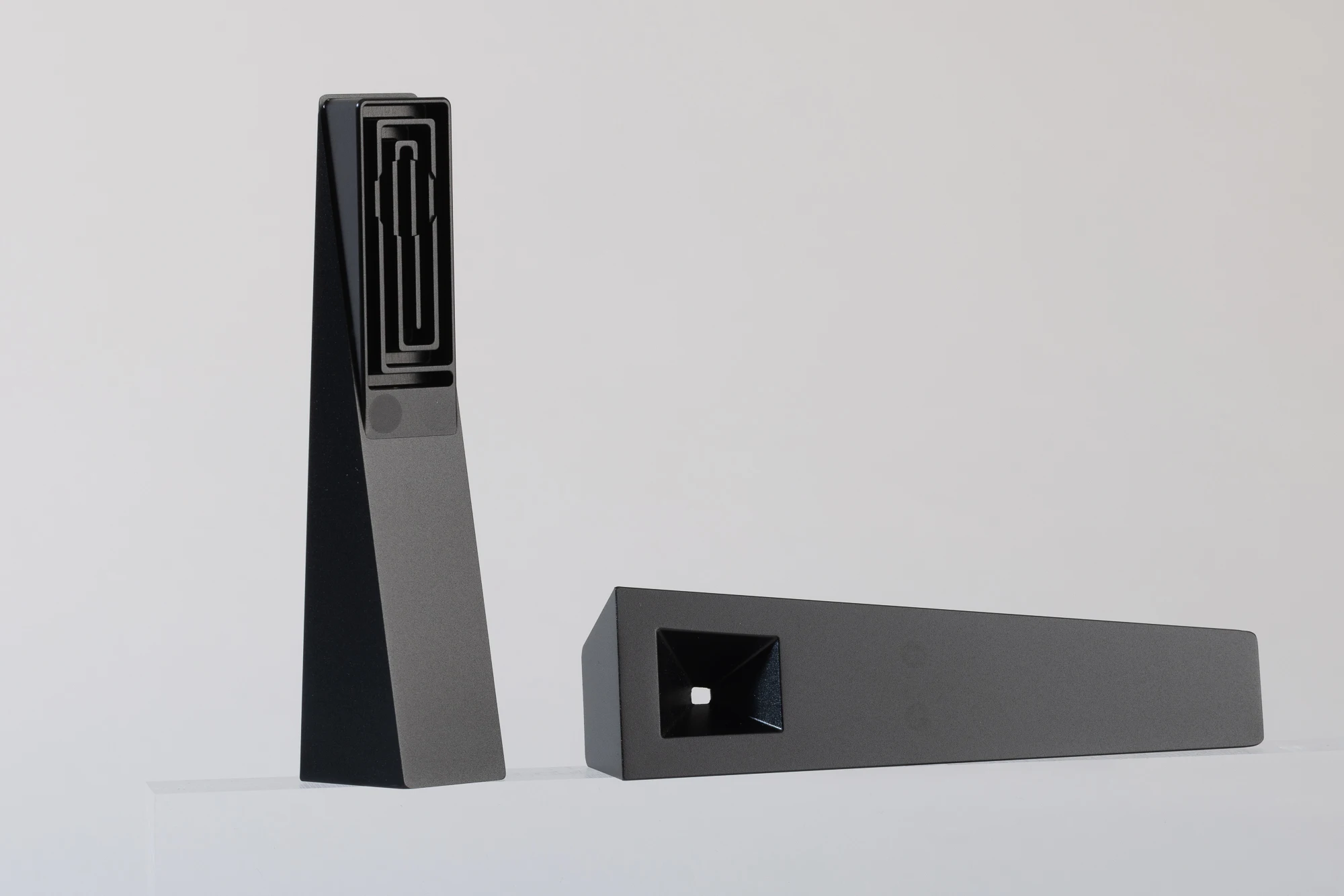 Black Tempest Abyss smoking pipe in two magnetic halves showing internal smoke cooling labyrinth and square bowl