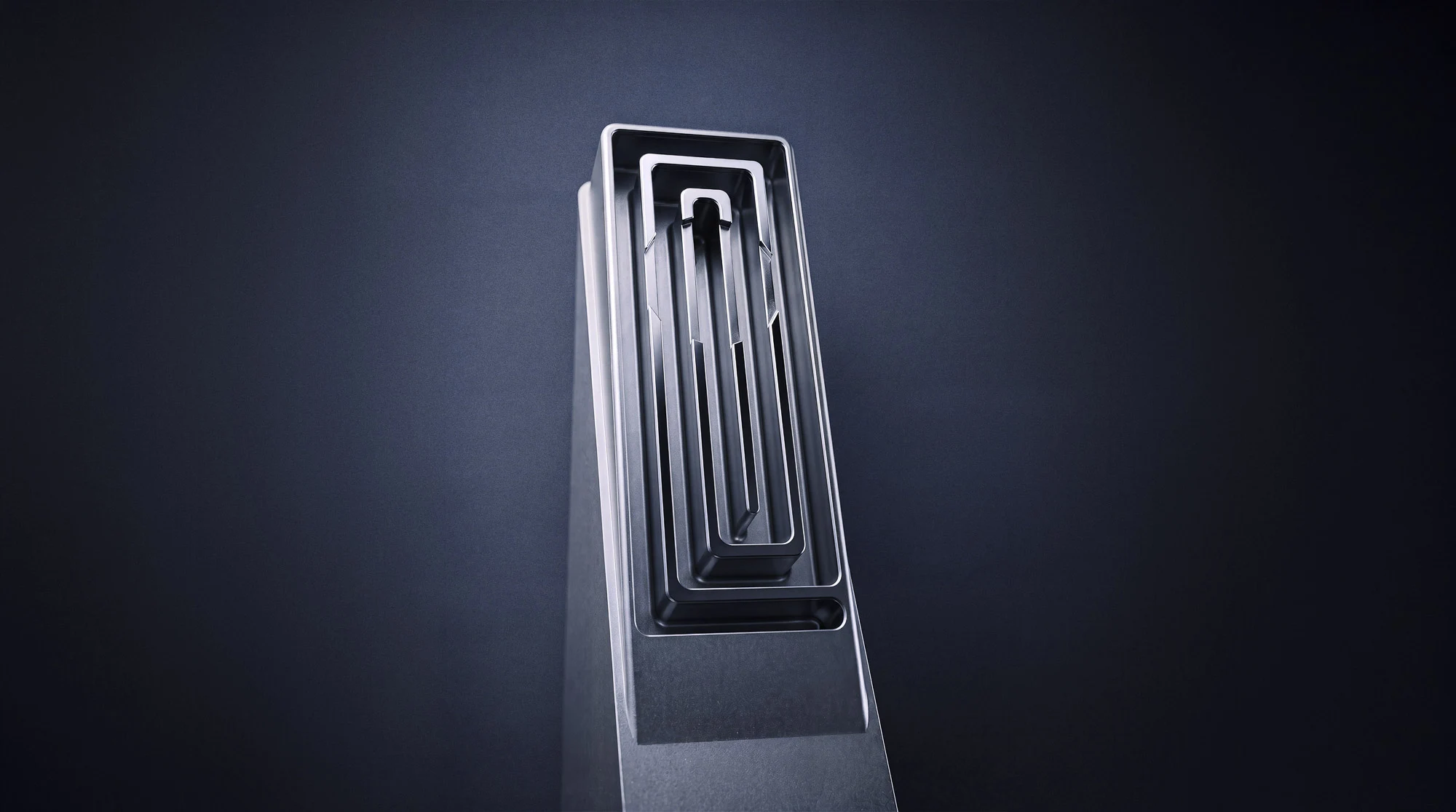 Machined aluminum pipe base with the lid removed, showing the Labyrinth cooling channel folding through the body