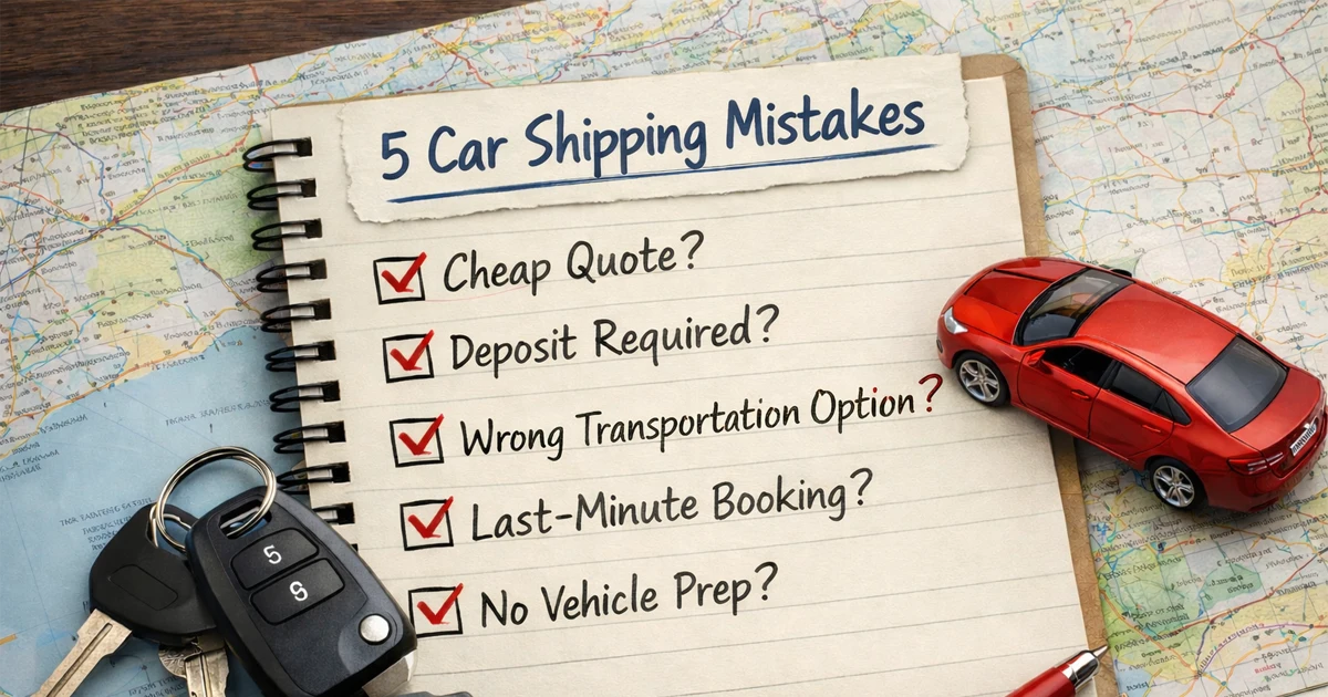 Car shipping checklist with keys and notes highlighting common mistakes to avoid when transporting a vehicle