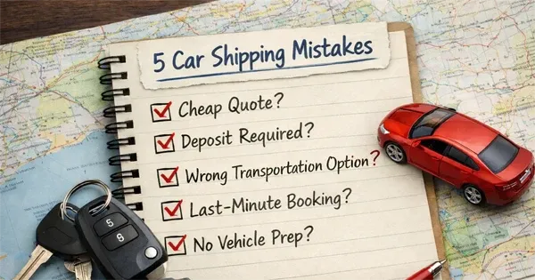 Car shipping checklist with keys and notes highlighting common mistakes to avoid when transporting a vehicle