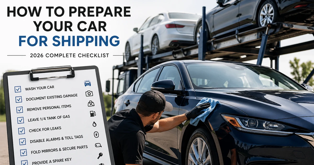 Car being inspected and prepared for auto transport before shipping
