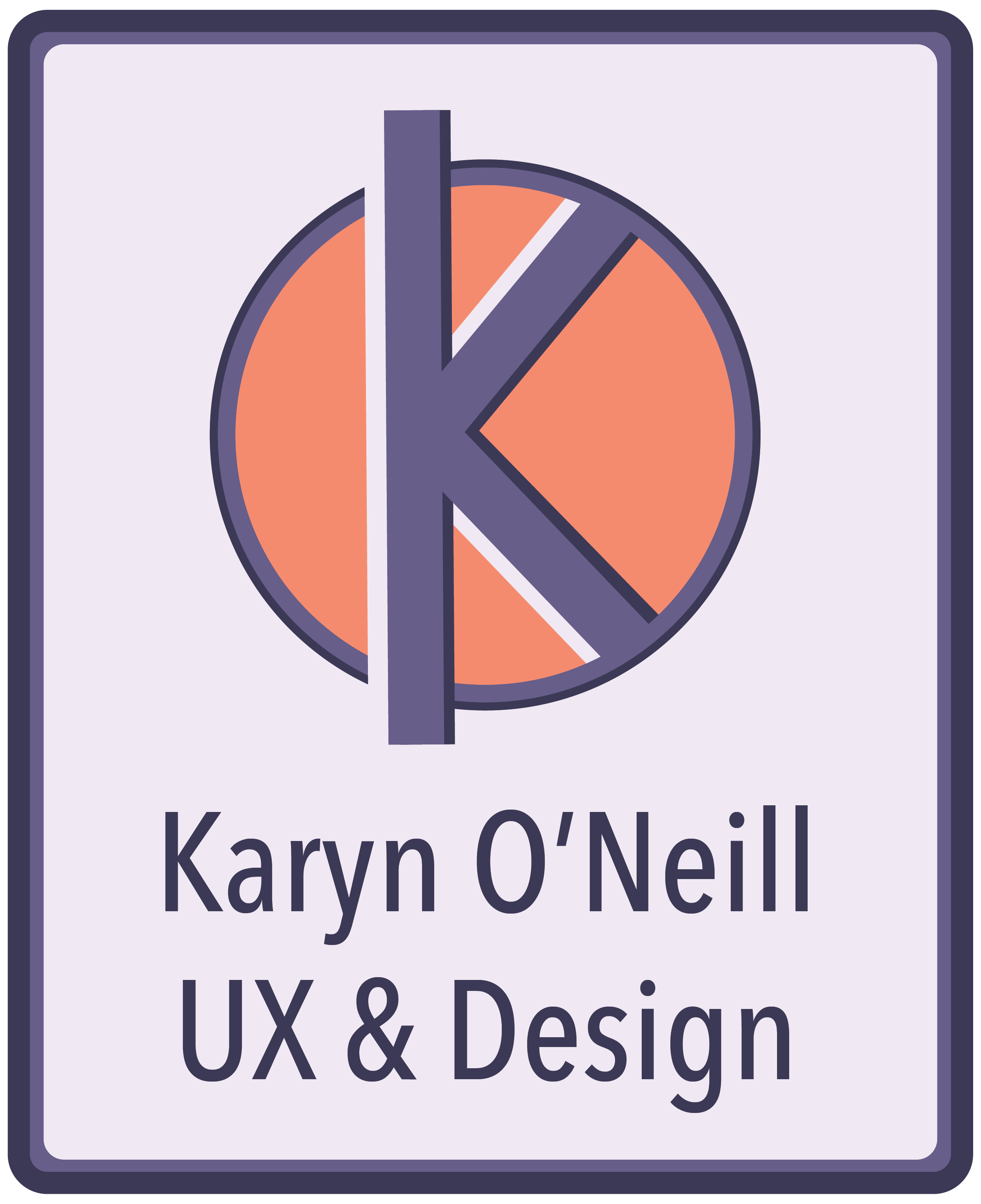Karyn O'Neill's logo with her initials K and O overlapped with Karyn O'Neill UX and Design underneath
