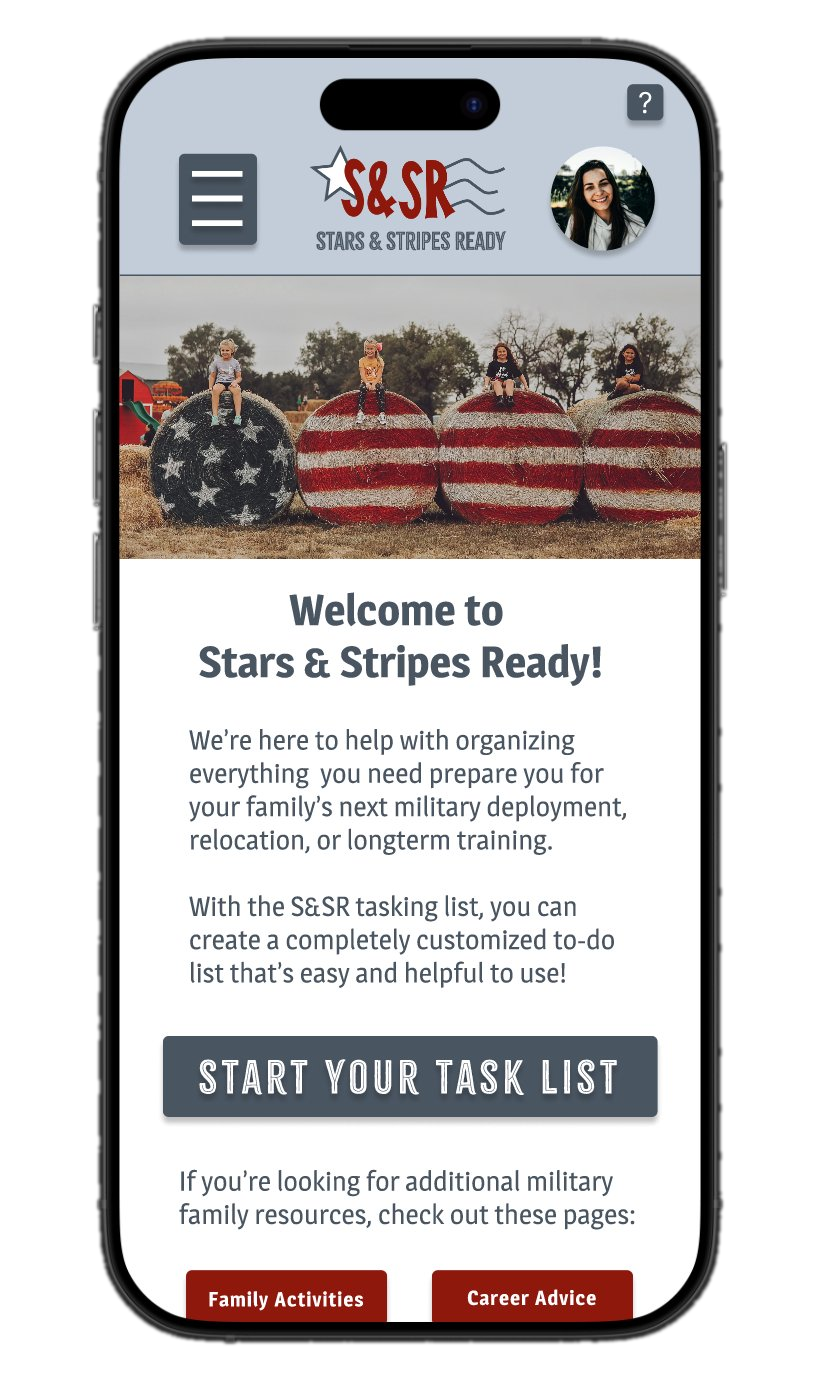 Cell phone screen showing Stars & Stripes Ready's mobile site welcome page