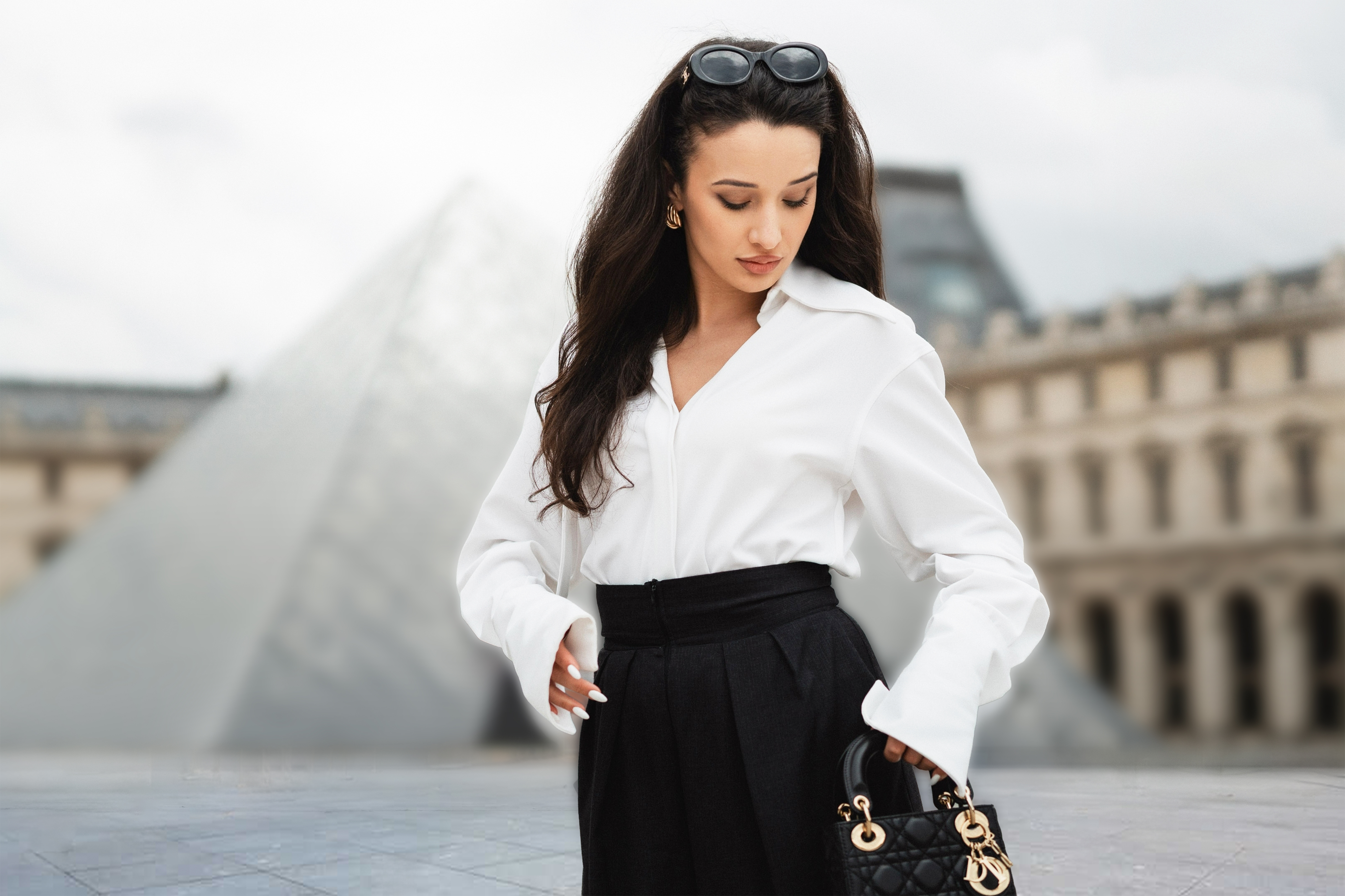 Lady Gordana portrait in Paris, with the Louvre Pyramid in the background