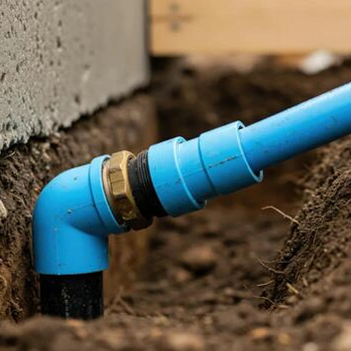 blue pvc elbow pipe brass coupling underground