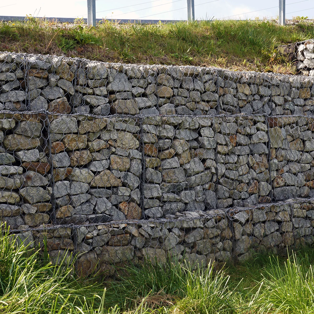 stone gabion retaining wall grey rocks