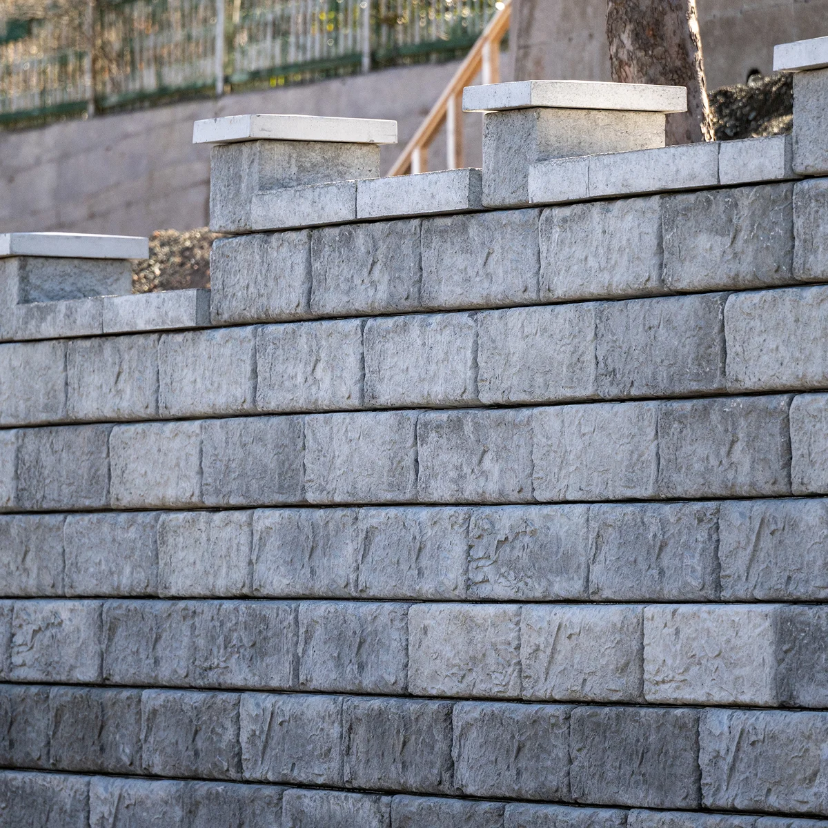 gray concrete block retaining wall outdoors