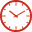 Red analog clock showing the time as 10:10.
