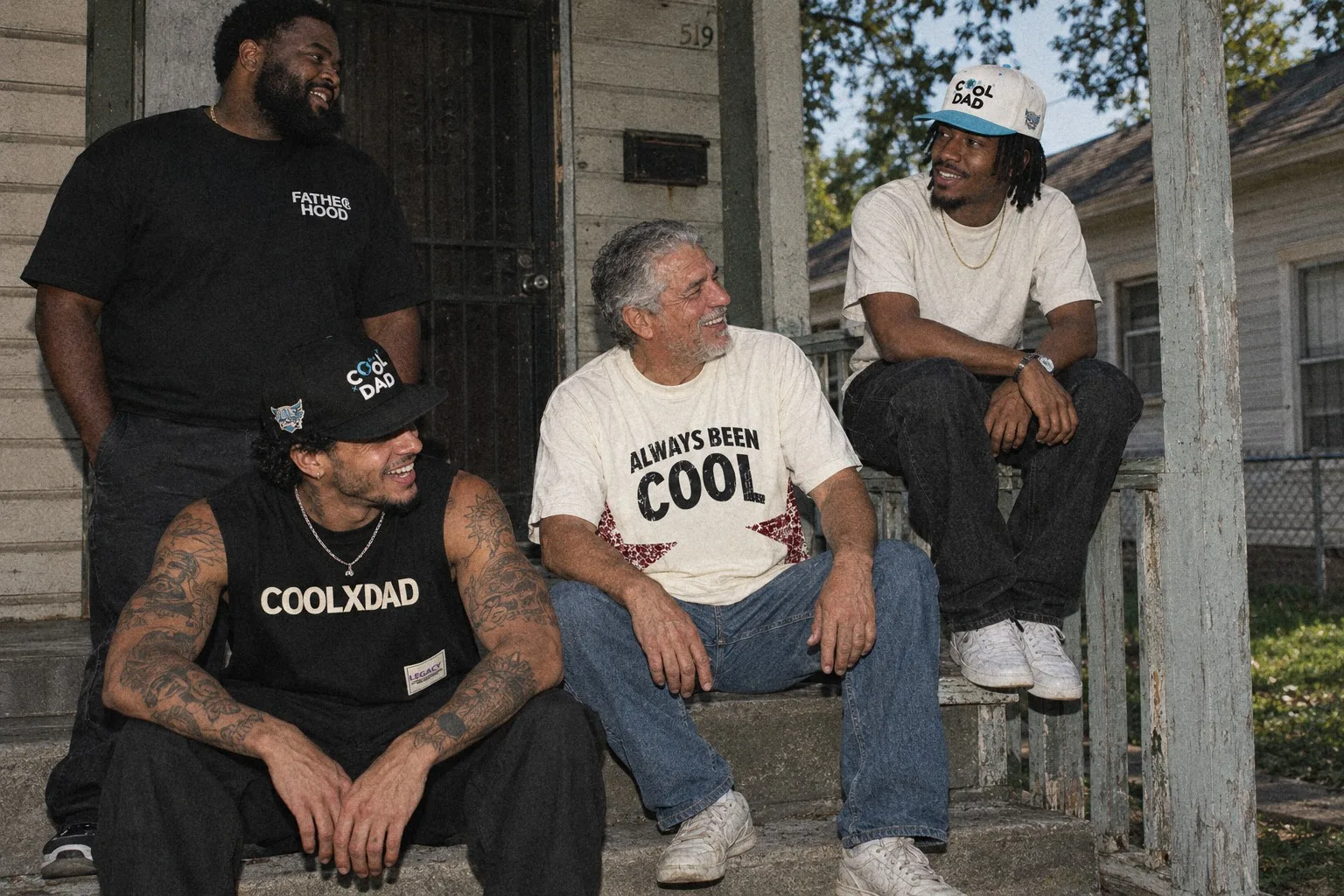 Concept image: a group of fathers on a Houston stoop