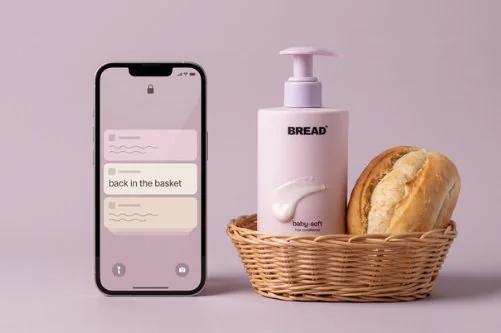 Phone notification next to a bread basket