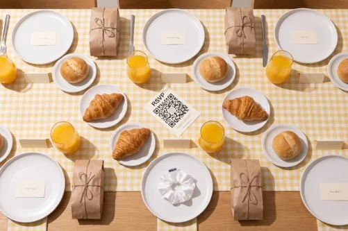 Overhead brunch table settings