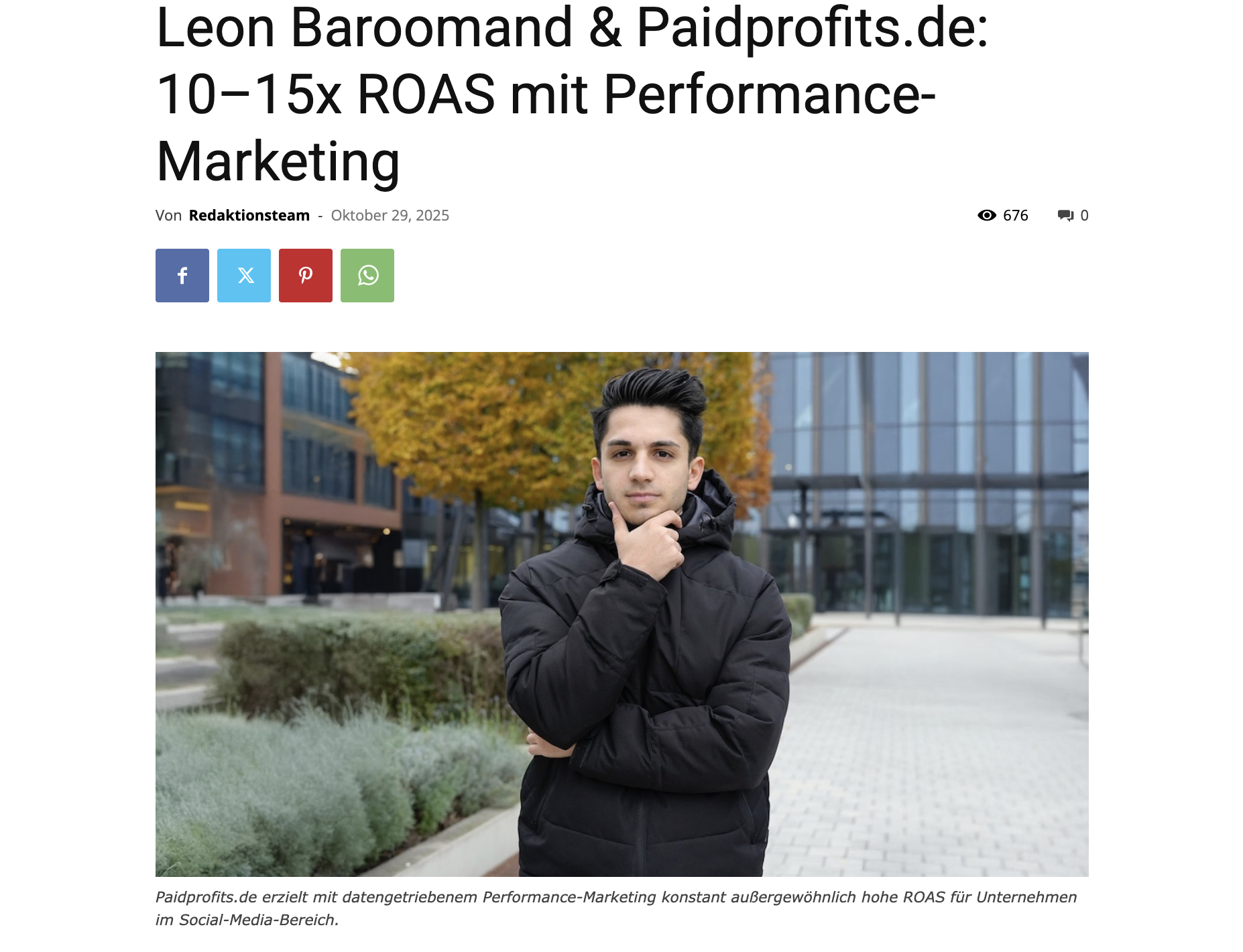 Presseartikel: 10–15x ROAS mit Performance Marketing, Münchner Allgemeine