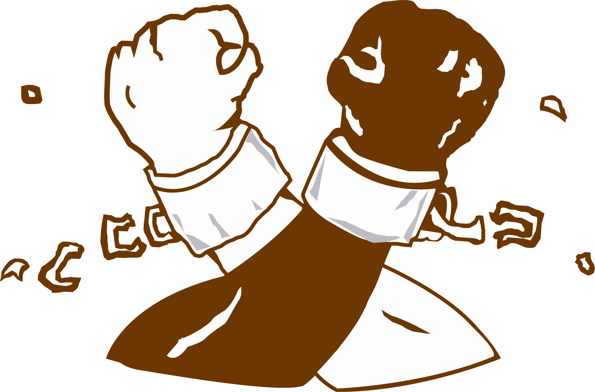 Illustration of two crossed boxing gloves with wrist wraps and motion lines around them.