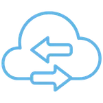 Blue cloud icon with two arrows pointing in opposite directions inside.