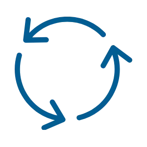 Blue circular arrow icon with three arrows forming a loop.