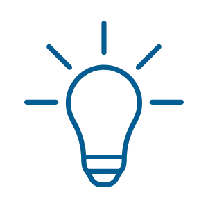 Blue lightbulb icon with rays indicating illumination.