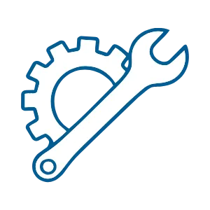 Blue gear and wrench icon representing tools or settings.