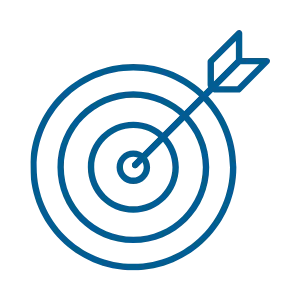 Blue bullseye target with an arrow hitting the center.