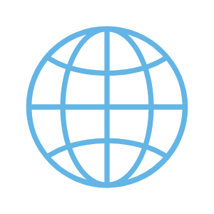 Blue globe icon with latitude and longitude lines.