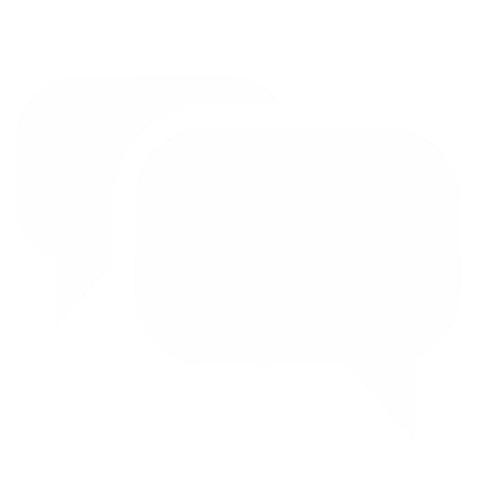 Two overlapping white speech bubbles icon on a transparent background.