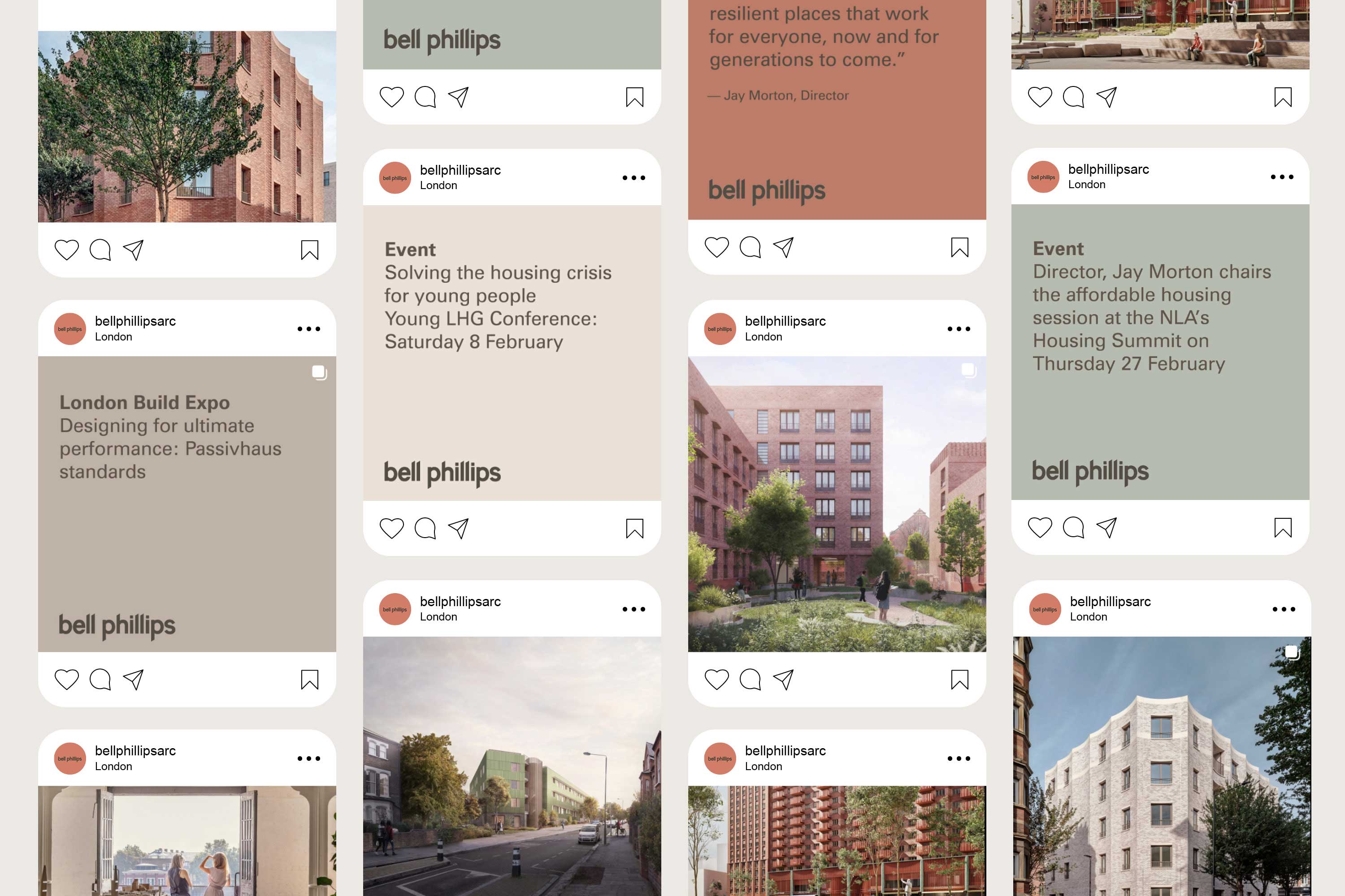 Bell Phillips Architects branded social media templates — LinkedIn and Instagram