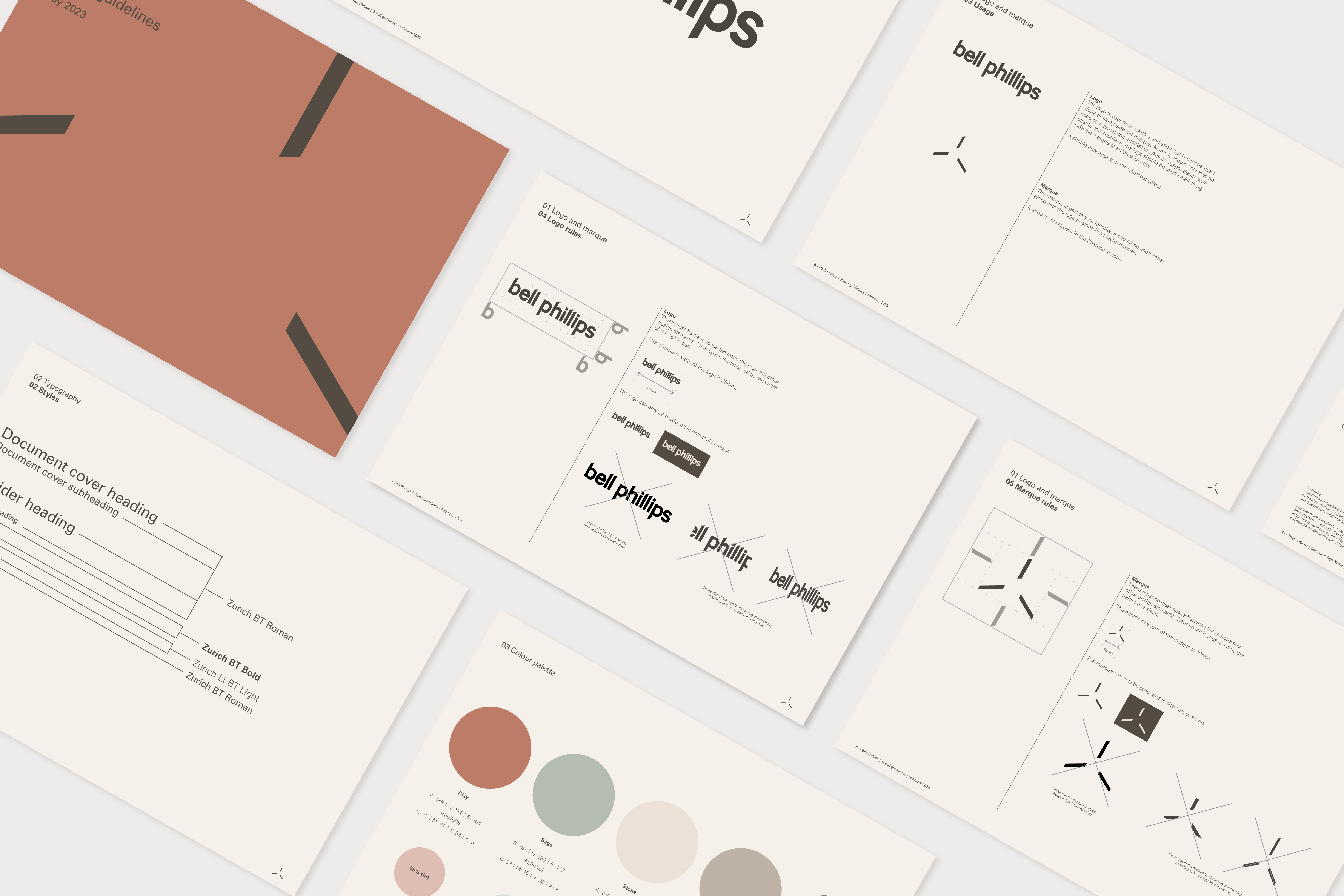 Bell Phillips Architects brand guidelines document designed by Alice Bosc Studio