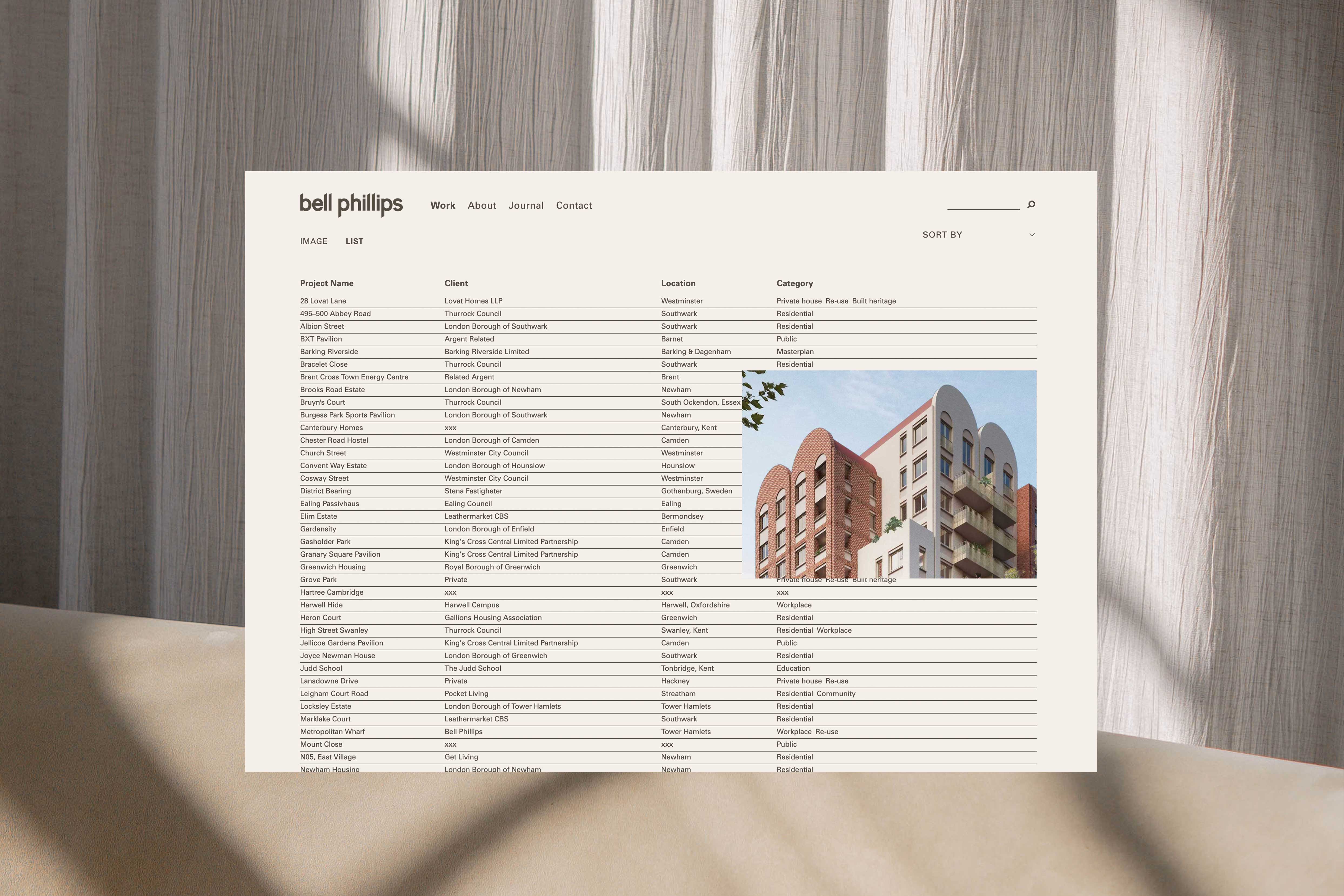 Bell Phillips Architects website redesign — project detail page