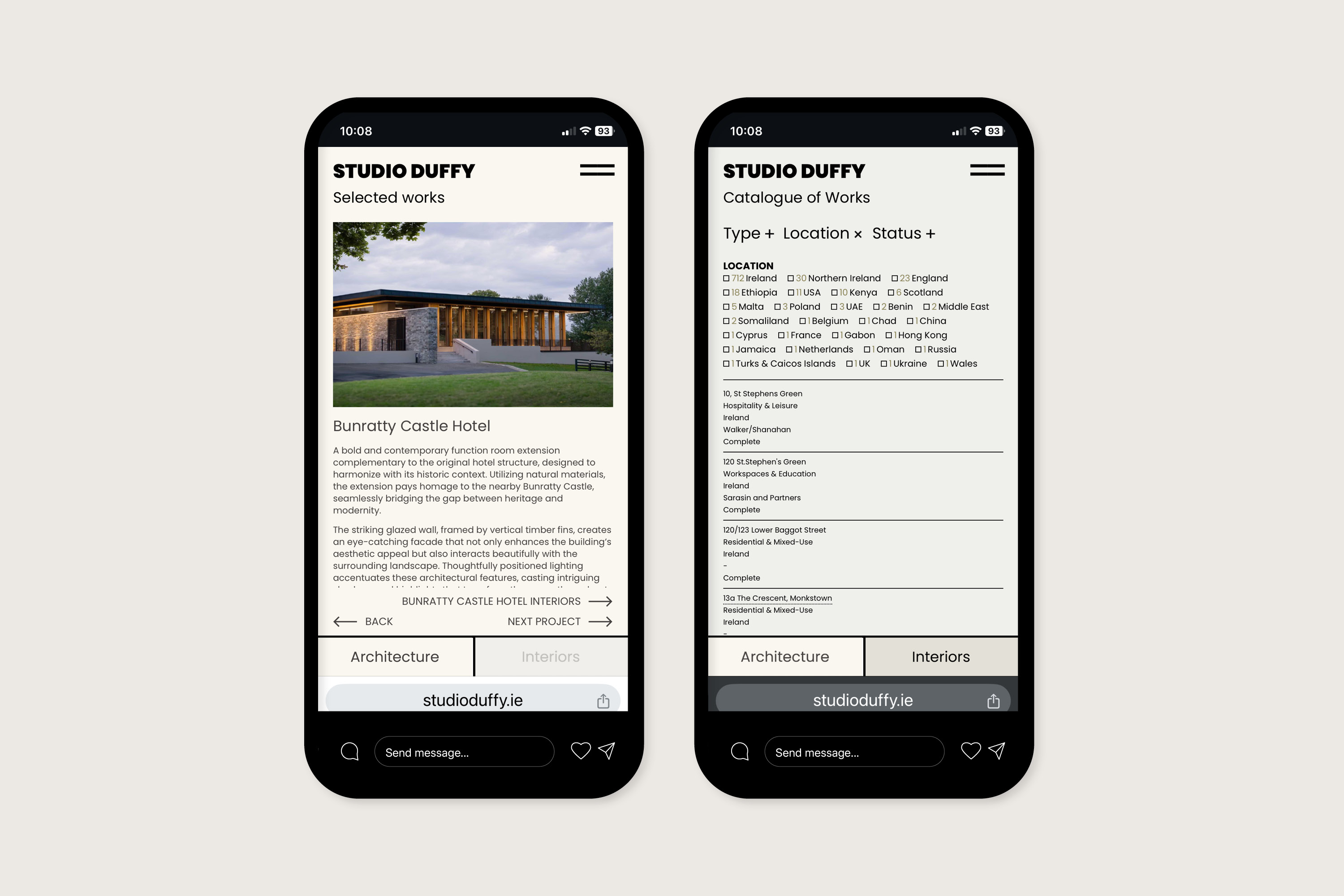 Studio Duffy website — mobile responsive view