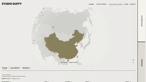 Studio Duffy website scroll recording — animated navigation and project pages